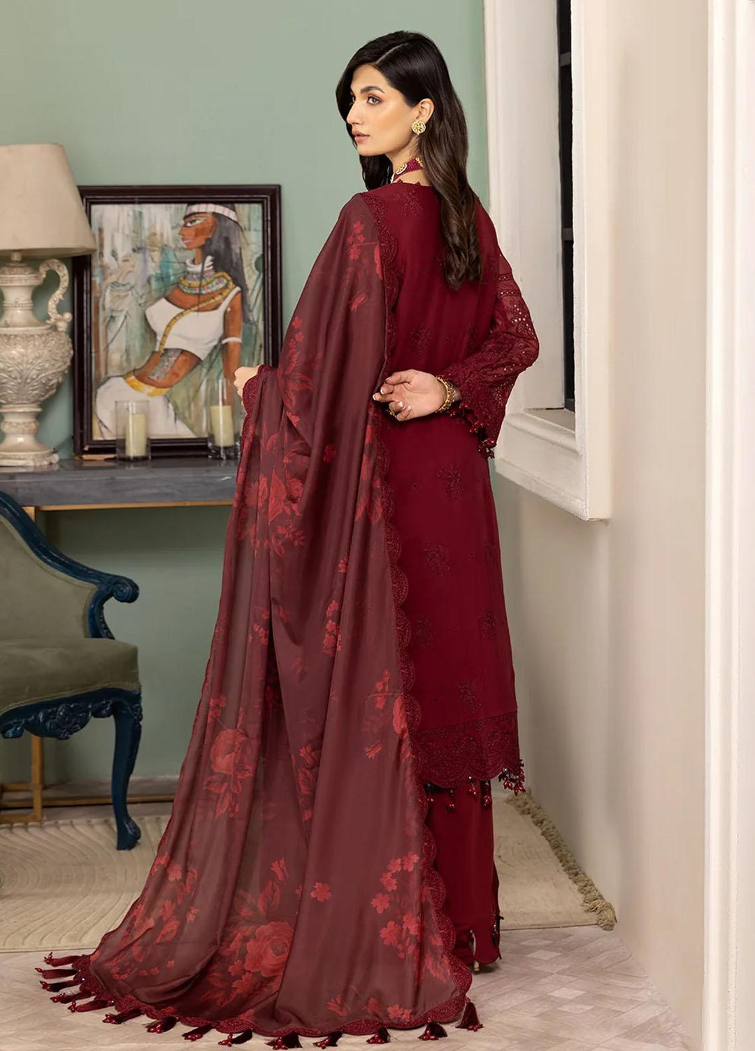 Dhaagay By Alizeh Fashion Embroidered Chiffon Suits Unstitched 3 Piece AFB23D-V2 D-07 Azalea - Formal Collection