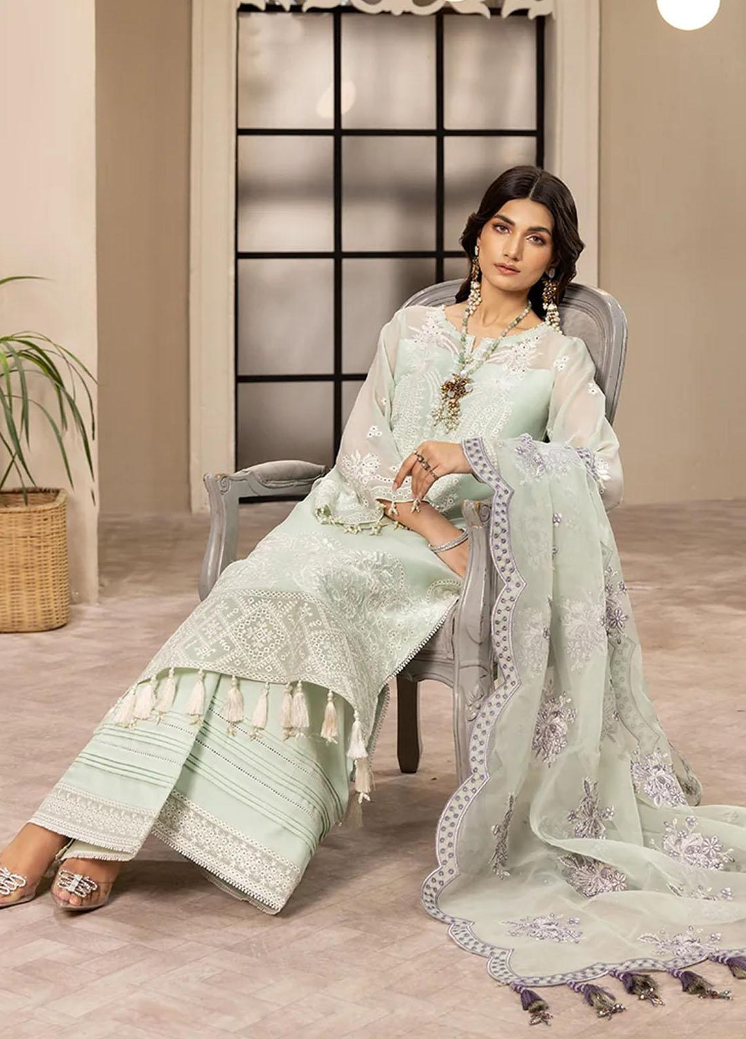 Dhaagay By Alizeh Fashion Embroidered Chiffon Suits Unstitched 3 Piece AFB23D-V2 D-08 Maheer - Formal Collection