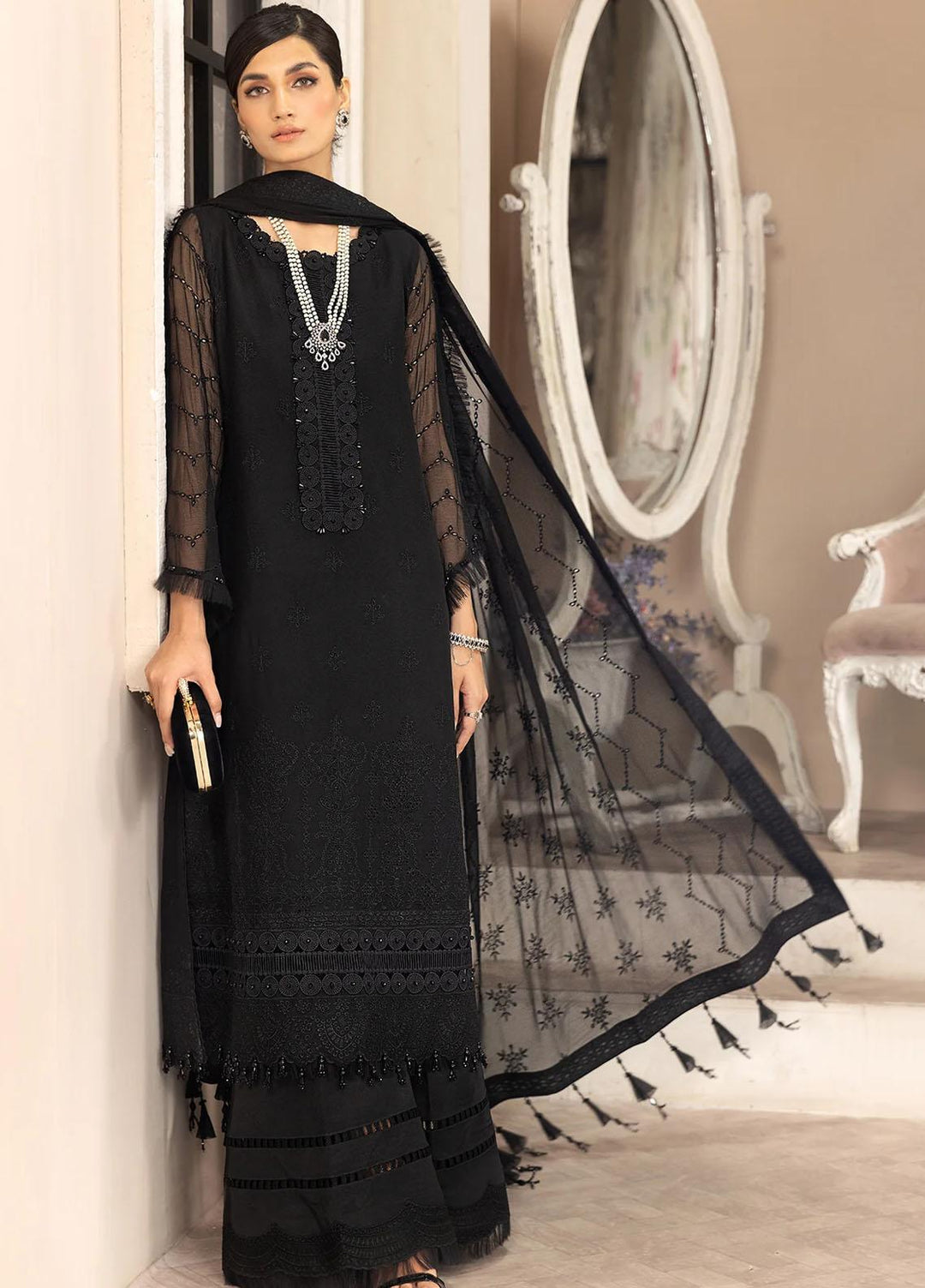 Dhaagay By Alizeh Fashion Embroidered Chiffon Suits Unstitched 3 Piece AFB23D-V2 D-10 Anita - Formal Collection