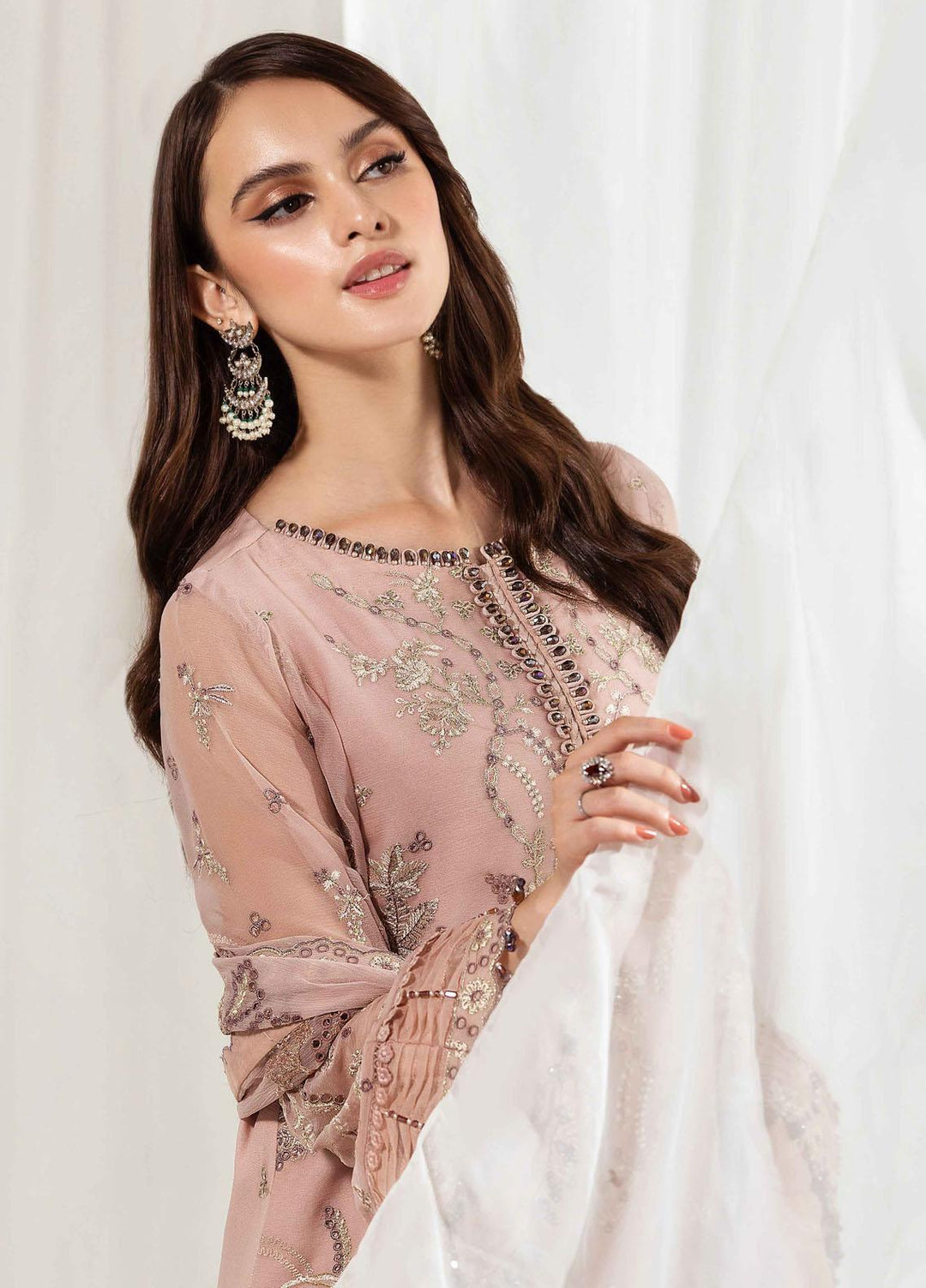 Dhaagay By Alizeh Fashion Embroidered Chiffon Suits Unstitched 3 Piece AFB23-D3 01 Akash - Formal Collection