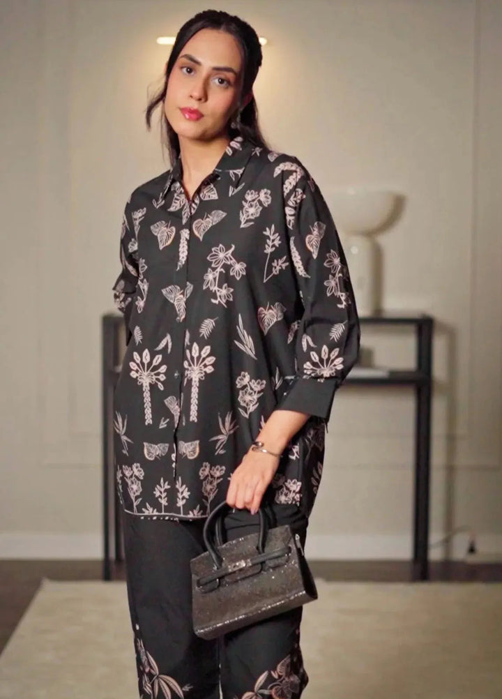 Dhaga Pret Printed Crepe 2 Piece Suit Noir