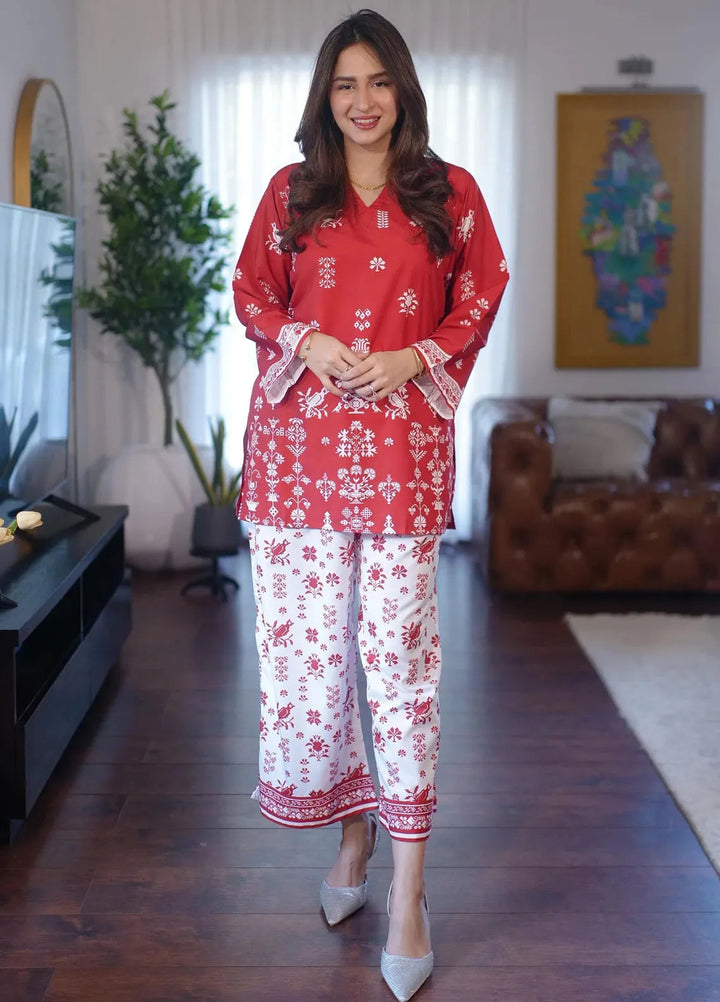 Dhaga Pret Printed Crepe 2 Piece Suit Saffron