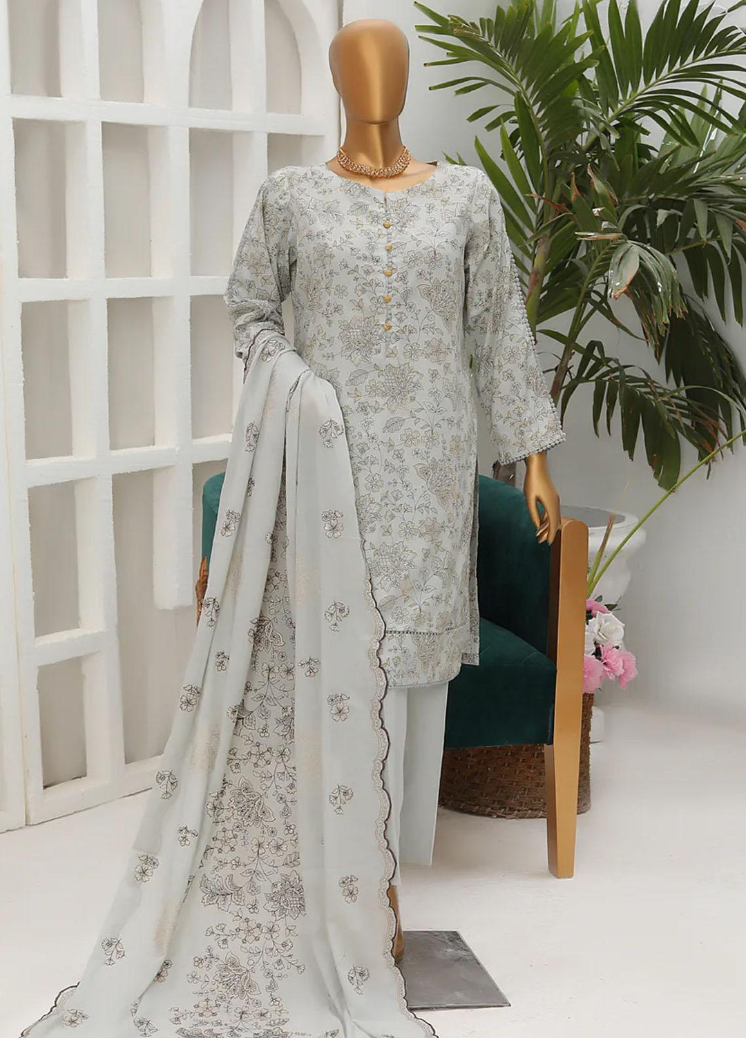 Dhagakari By HZ Textiles Embroidered Cotton Suits Unstitched 3 Piece HZ23DG PDK-45 - Formal Collection