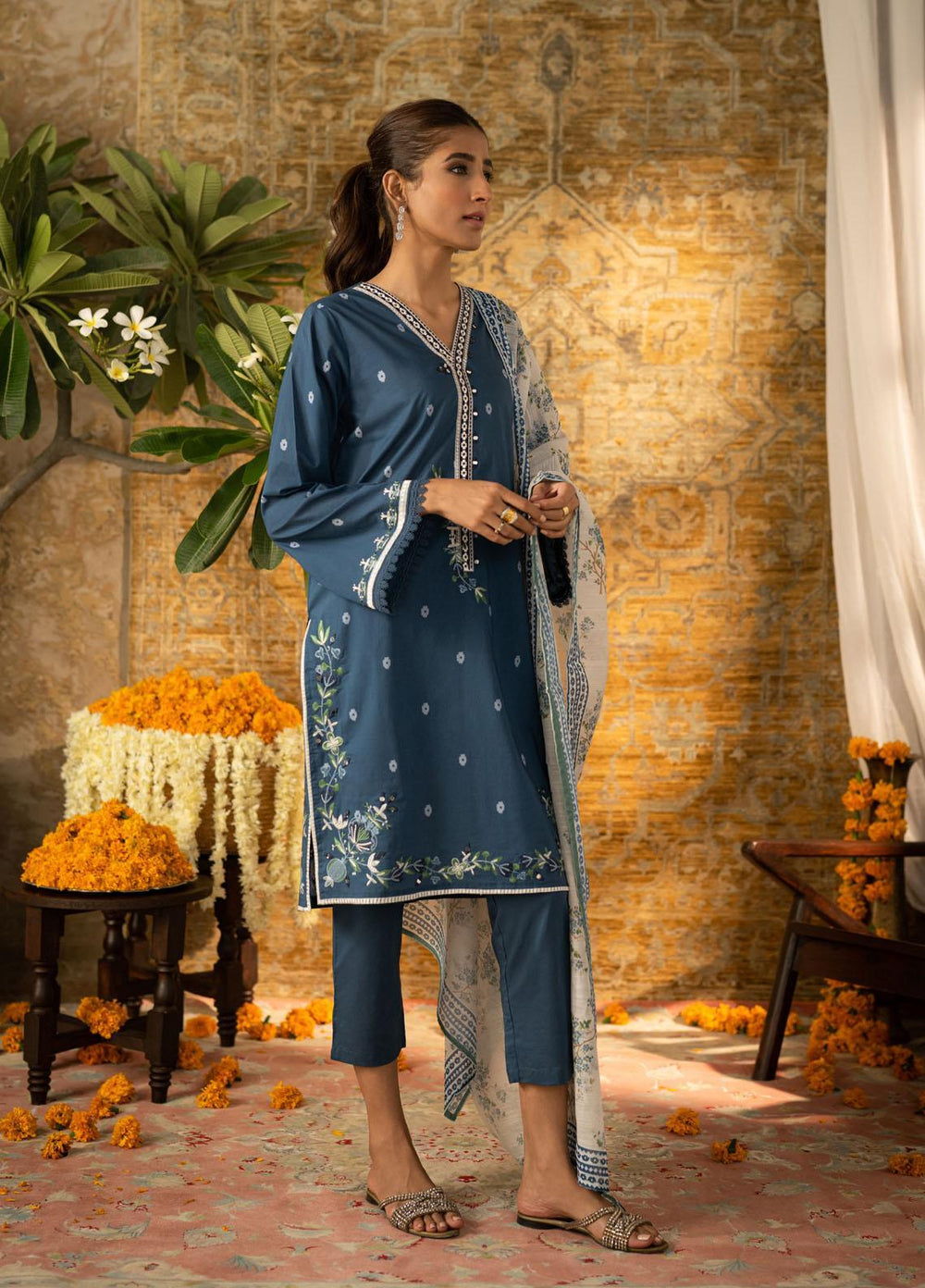 Dhanak Casual Pret Embroidered Cotton 2 Piece Suit DC-2092 NAVY BLUE