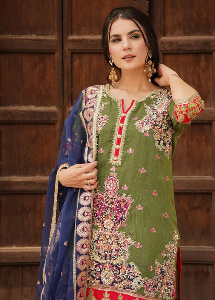 Dhanak By Ayat Pret Embroidered Net 3 Piece Suit Zaitoon