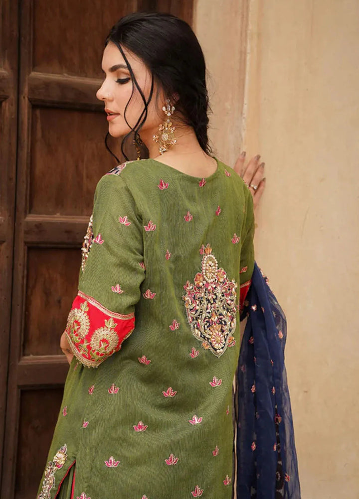 Dhanak By Ayat Pret Embroidered Net 3 Piece Suit Zaitoon