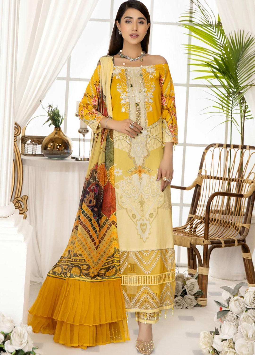 Dhanak By Mirha Embroidered Lawn Suits Unstitched 3 Piece MR22D 05 Khanak - Festive Collection