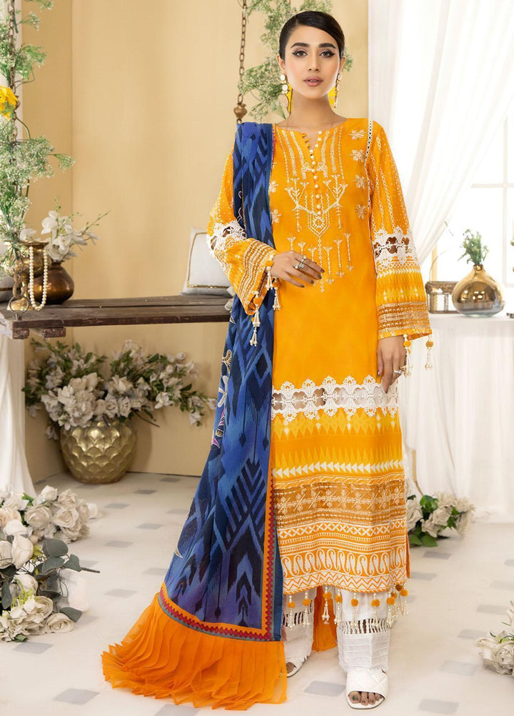 Dhanak By Mirha Embroidered Lawn Suits Unstitched 3 Piece MR22D 09 Narangi - Festive Collection