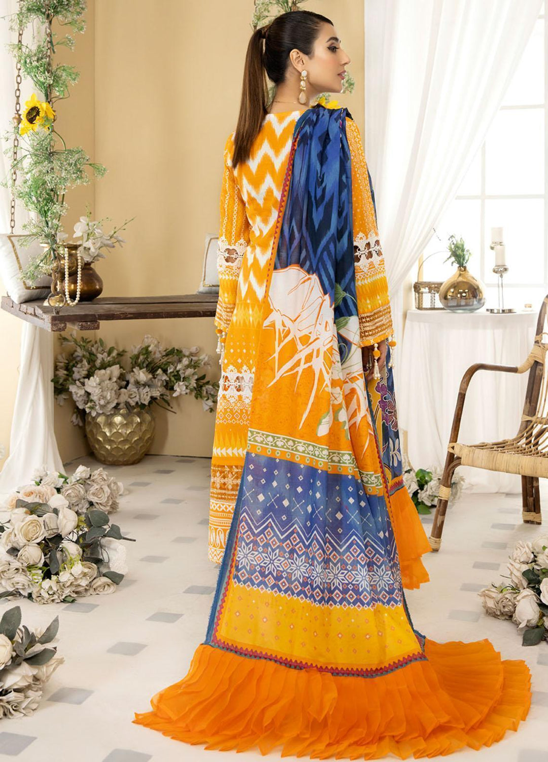Dhanak By Mirha Embroidered Lawn Suits Unstitched 3 Piece MR22D 09 Narangi - Festive Collection