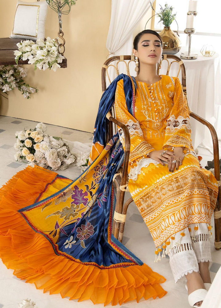 Dhanak By Mirha Embroidered Lawn Suits Unstitched 3 Piece MR22D 09 Narangi - Festive Collection