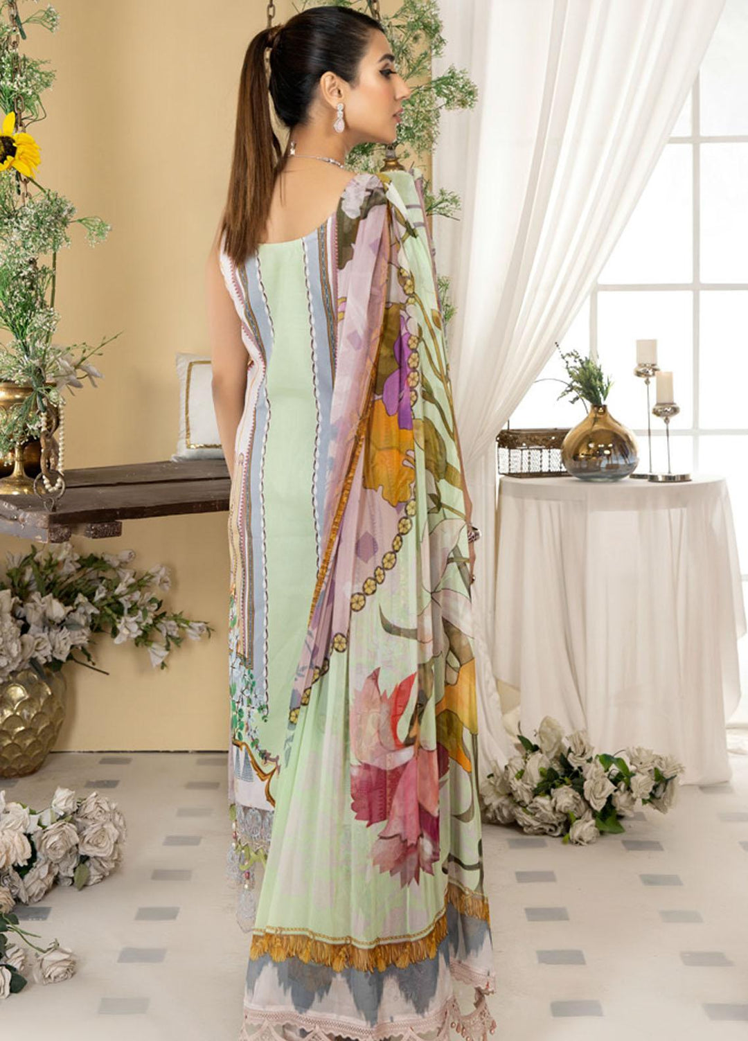 Dhanak By Mirha Embroidered Lawn Suits Unstitched 3 Piece MR22D 10 Surmai - Festive Collection