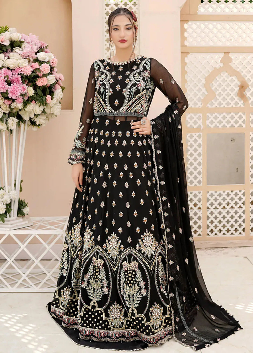 Dhanak By Ricamo Embroidered Chiffon Suit Unstitched 4 Piece RICDH Rose - Festive Collection