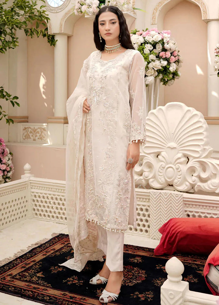 Dhanak By Ricamo Embroidered Organza Suit Unstitched 4 Piece RICDH Chandi - Festive Collection