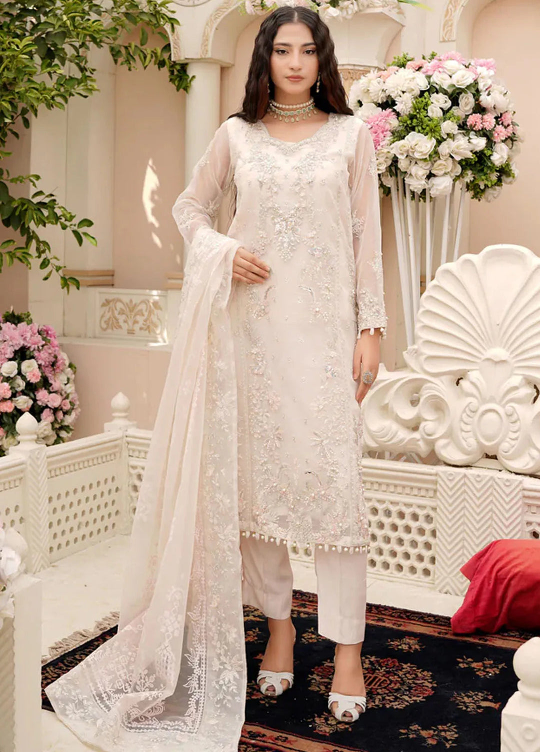 Dhanak By Ricamo Embroidered Organza Suit Unstitched 4 Piece RICDH Chandi - Festive Collection