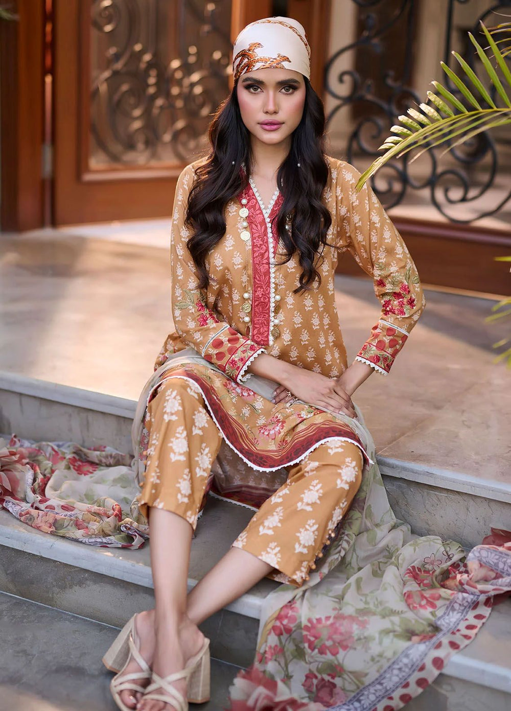 Dhanak Embroidered Lawn Suits Unstitched 3 Piece DHK24SS SS24DU-3182 Mustard - Summer Collection