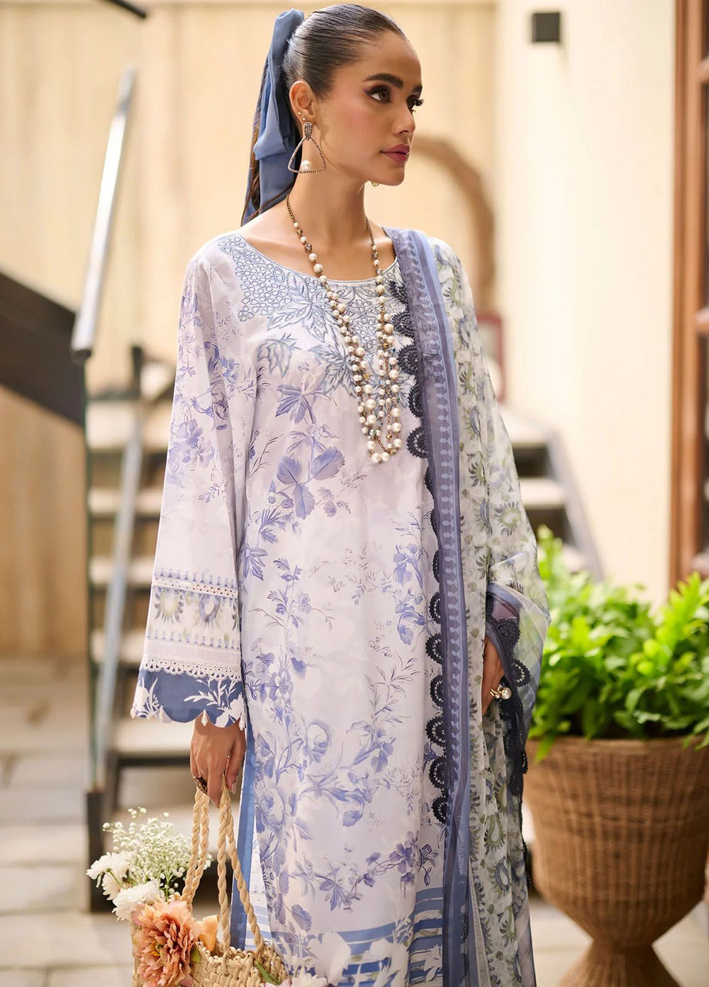 Dhanak Embroidered Lawn Suits Unstitched 3 Piece DHK24SS SS24DU-3185 Sky Blue - Summer Collection