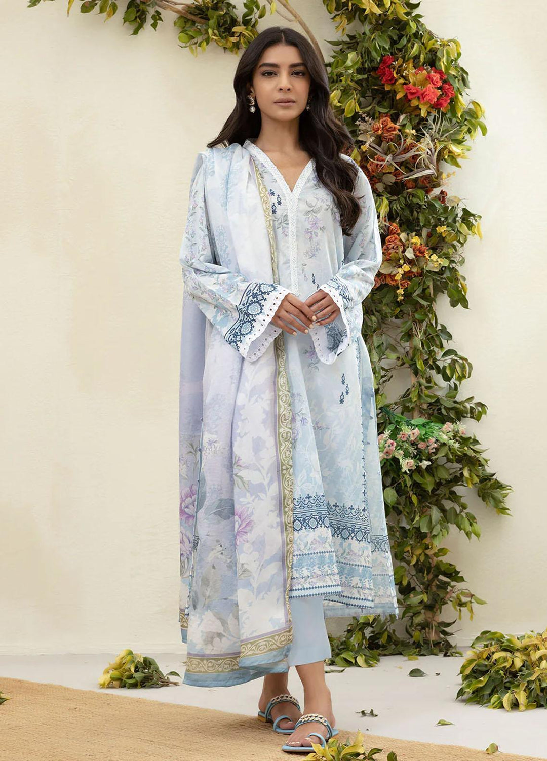 Everyday Basics By Dhanak Printed Lawn Suits Unstitched 3 Piece DU-3131 SKY BLUE - Summer Collection