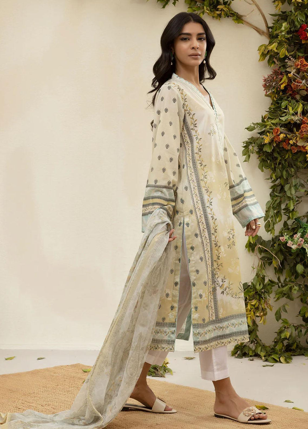 Everyday Basics By Dhanak Printed Lawn Suits Unstitched 3 Piece DU-3134 LEMON YELLOW - Summer Collection
