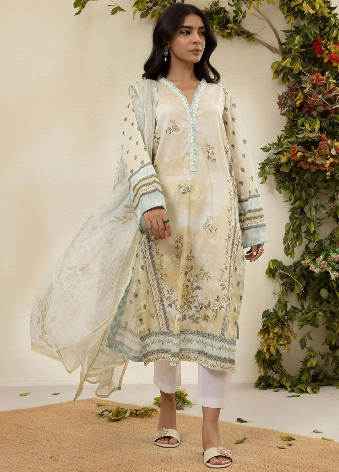 Everyday Basics By Dhanak Printed Lawn Suits Unstitched 3 Piece DU-3134 LEMON YELLOW - Summer Collection
