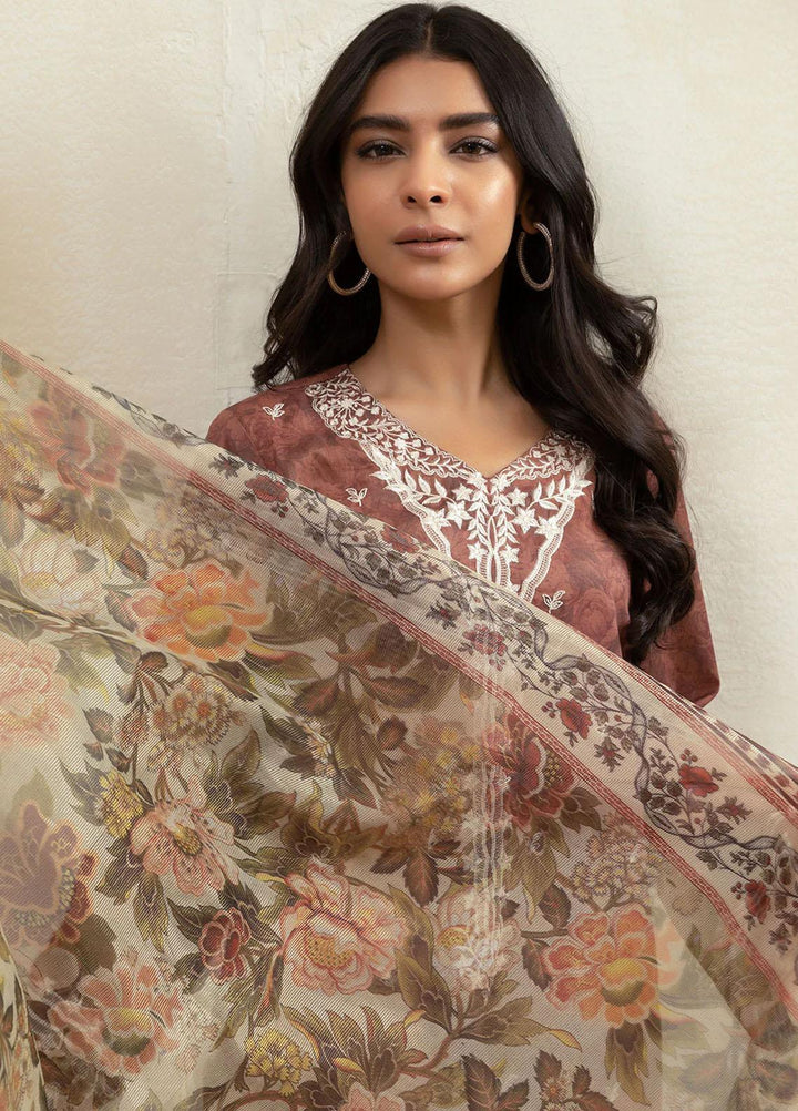 Everyday Basics By Dhanak Embroidered Lawn Suits Unstitched 3 Piece DU-3139 BROWN - Summer Collection