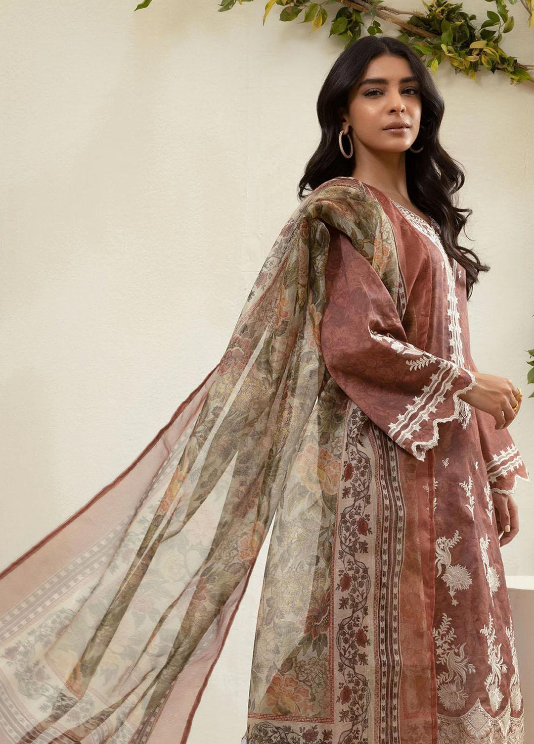 Everyday Basics By Dhanak Embroidered Lawn Suits Unstitched 3 Piece DU-3139 BROWN - Summer Collection