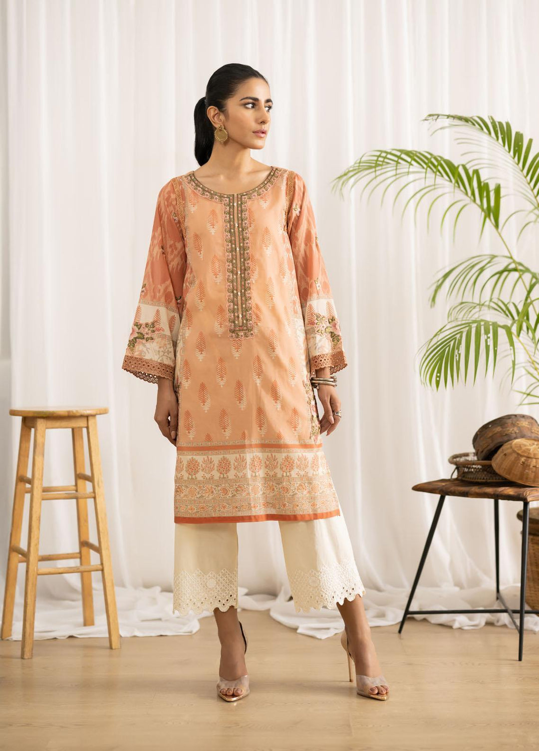 Dhanak Casual Pret Embroidered Lawn Shirt DC-0421 L-PEACH