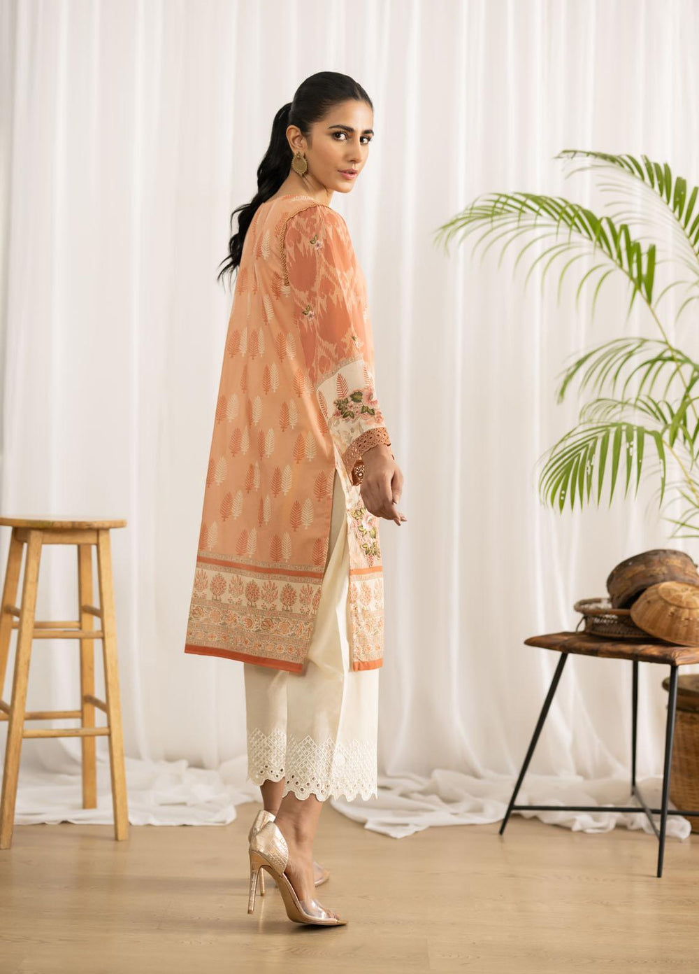 Dhanak Casual Pret Embroidered Lawn Shirt DC-0421 L-PEACH