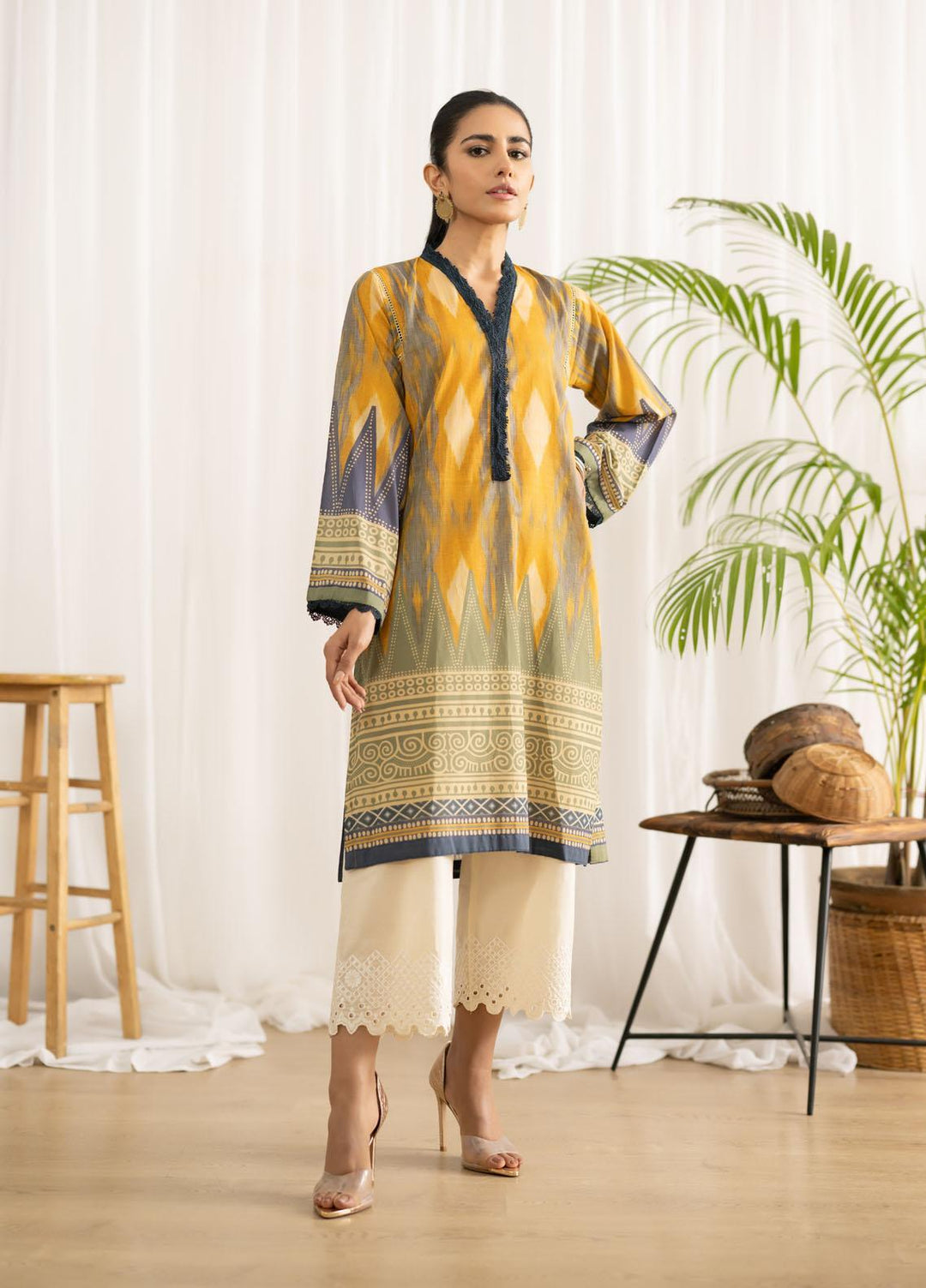 Dhanak Casual Pret Embroidered Lawn Shirt DC-0434 YELLOW