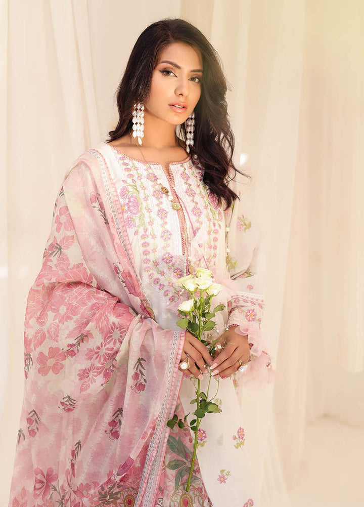 Kiara By Dhanak Embroidered Lawn Suits Unstitched 3 Piece DU-3124 WHITE - Signature Summer Collection