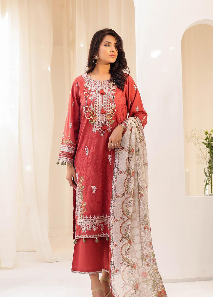 Kiara By Dhanak Embroidered Lawn Suits Unstitched 3 Piece DU-3126 RUST - Signature Summer Collection