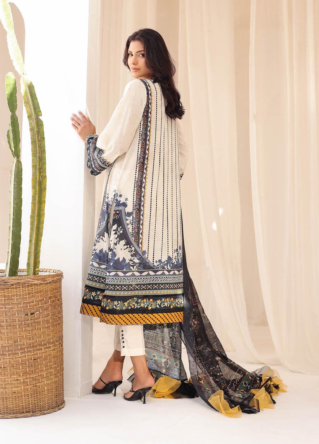 Kiara By Dhanak Embroidered Lawn Suits Unstitched 3 Piece DU-3128 OFF-WHITE - Signature Summer Collection