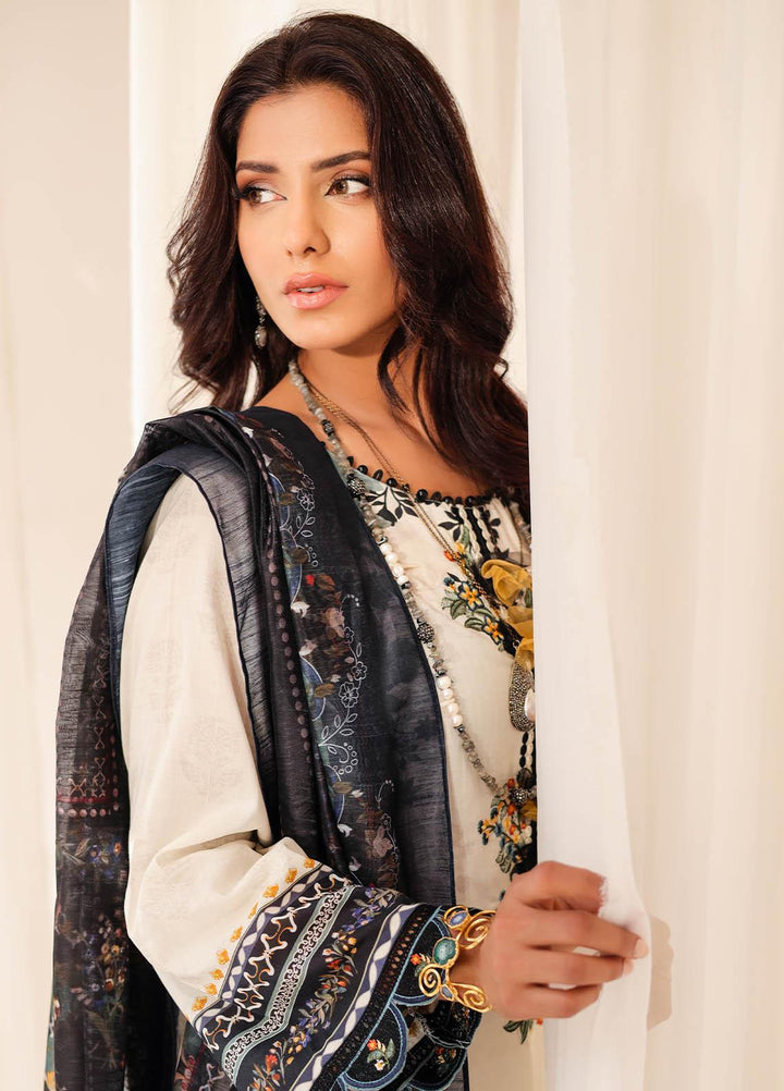 Kiara By Dhanak Embroidered Lawn Suits Unstitched 3 Piece DU-3128 OFF-WHITE - Signature Summer Collection