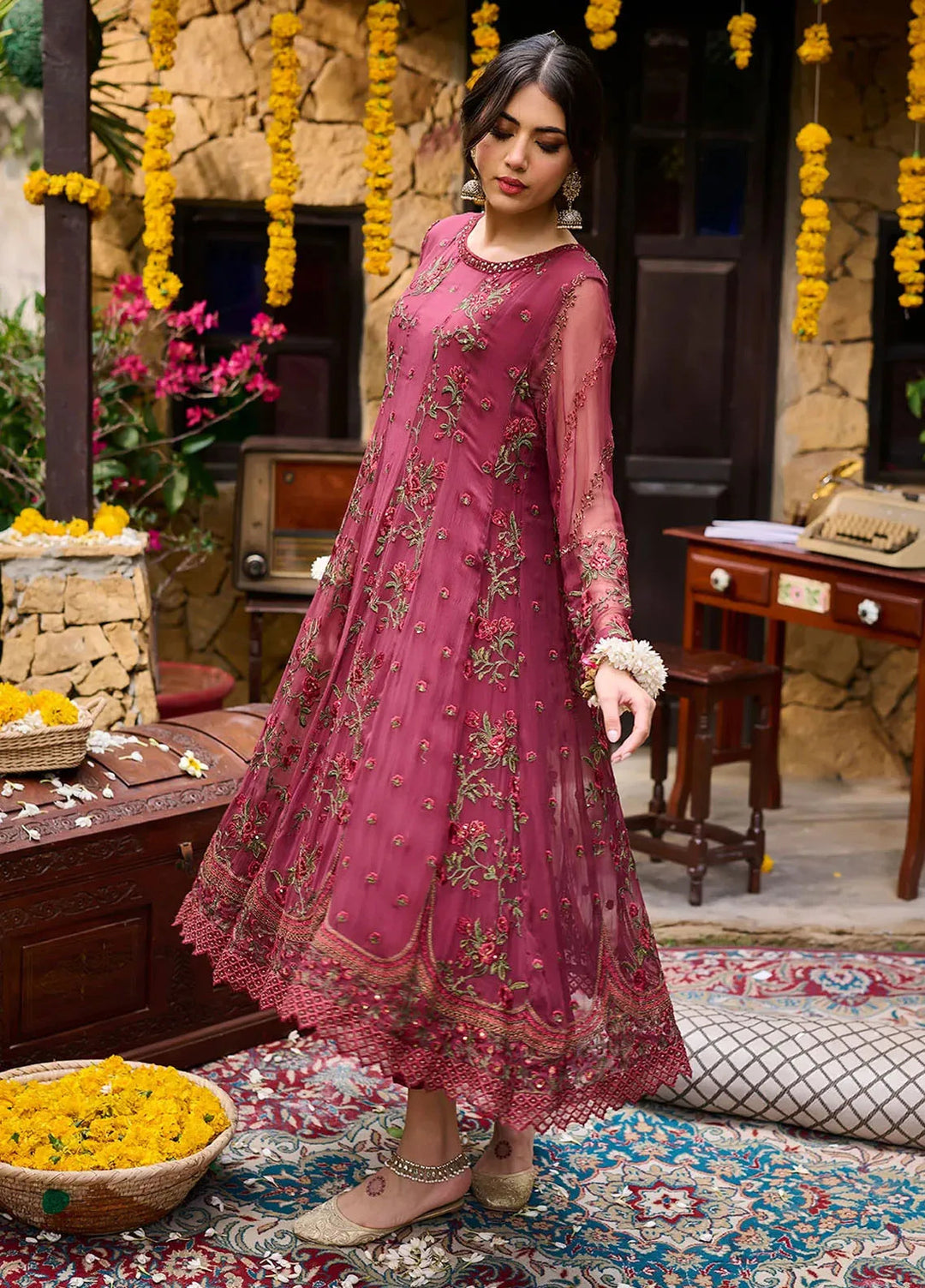 Dhanak Pret Embroidered Chiffon 2 Piece Suit SS24DA-2363 Maroon