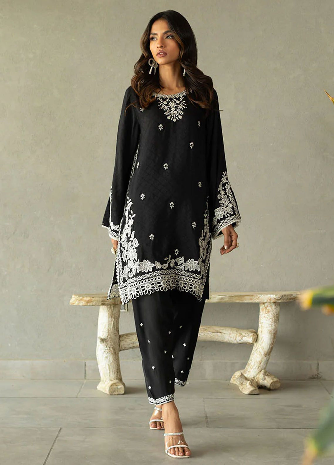 Dhanak Pret Embroidered Jacquard 2 Piece Suit SS24DA-2368 BLACK