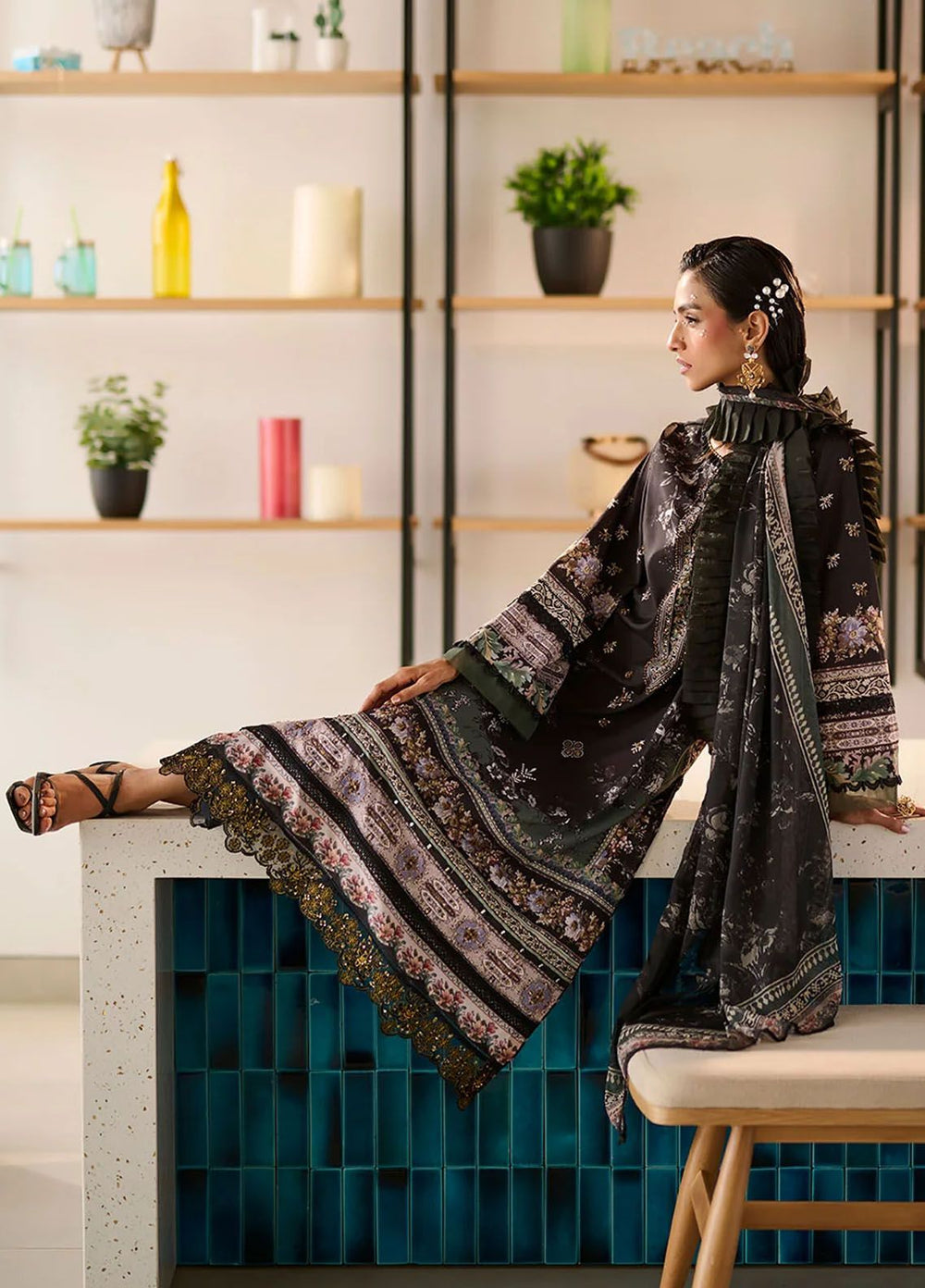Dhanak Pret Embroidered Silk 2 Piece Suit SS24DA-2352 Black