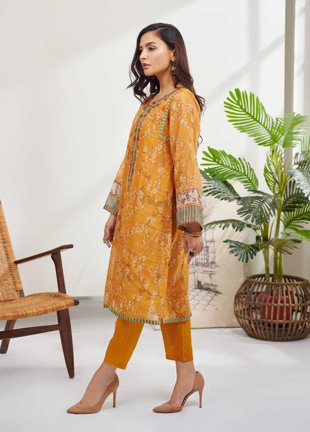Dhanak Casual Pret Embroidered Silk 2 Piece Suit DC-0389 MUSTARD