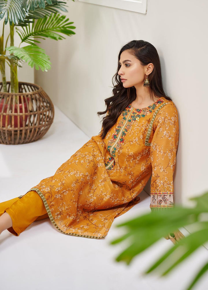 Dhanak Casual Pret Embroidered Silk 2 Piece Suit DC-0389 MUSTARD