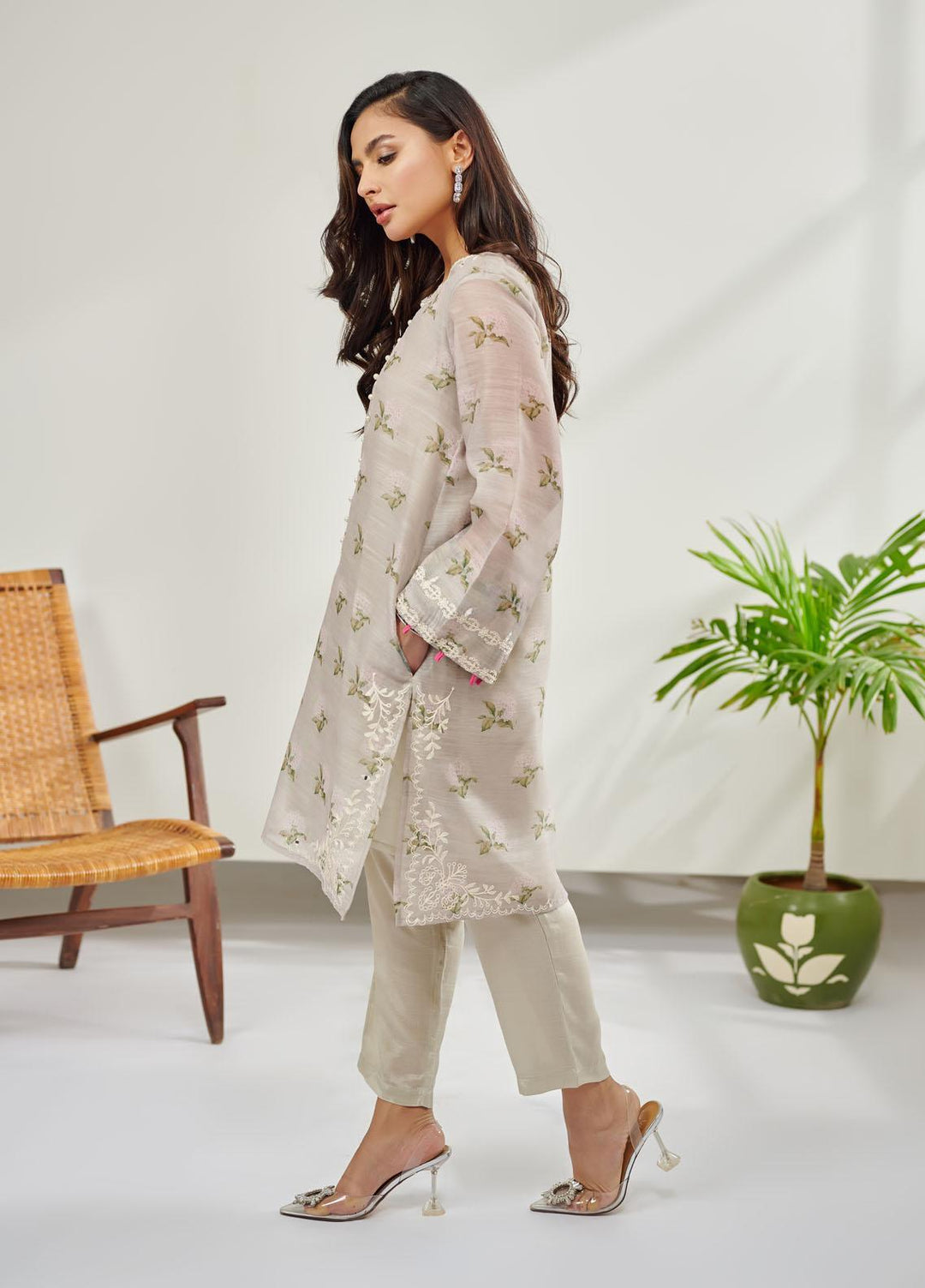 Dhanak Casual Pret Embroidered Silk 2 Piece Suit DC-0390 BEIGE