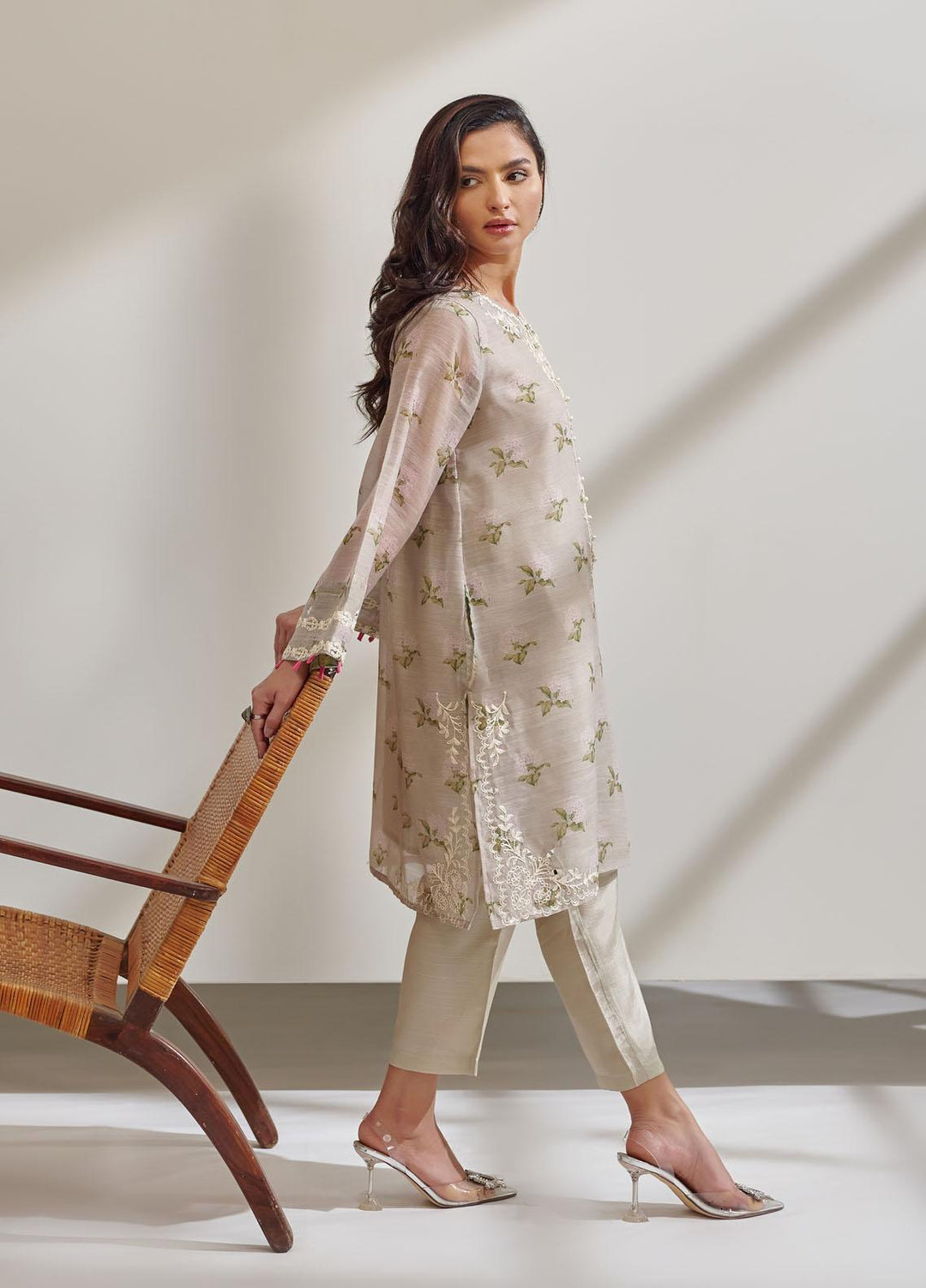 Dhanak Casual Pret Embroidered Silk 2 Piece Suit DC-0390 BEIGE