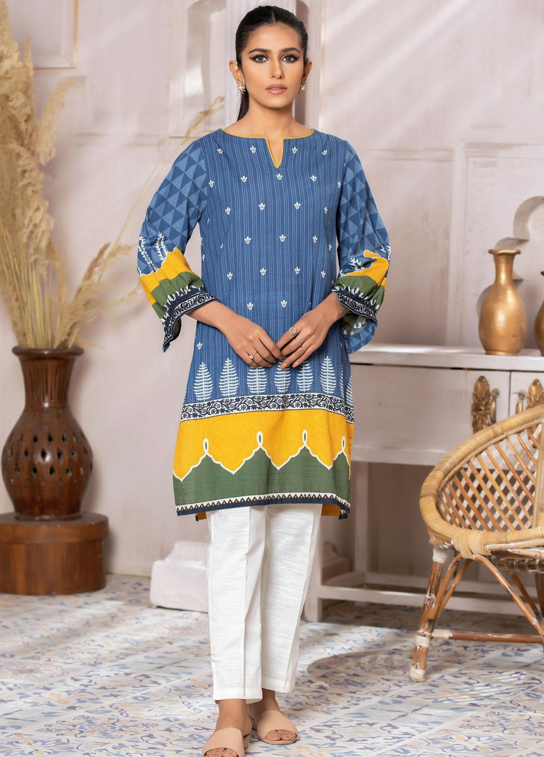 Dhanak Casual Pret  Khaddar Shirt DC-0408 BLUE