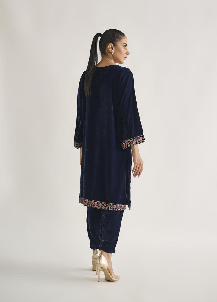 Dhanak Pret Embroidered Velvet Shirt DA-1698 NAVY BLUE