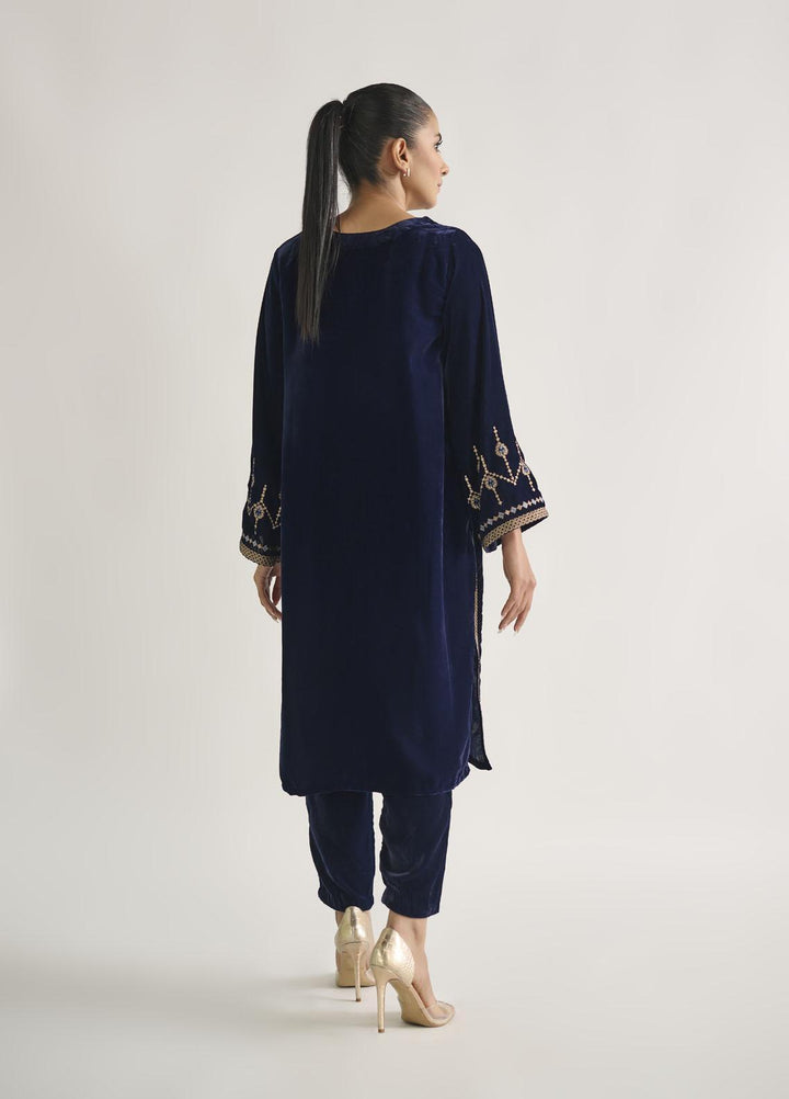 Dhanak Pret Embroidered Velvet Shirt DA-1697 NAVY BLUE