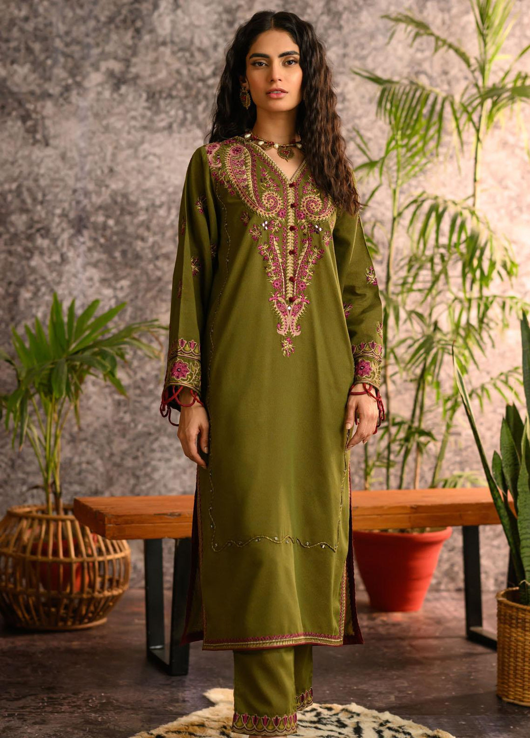 Dhanak Pret Embroidered Karandi 2 Piece Dress DC-2109 GREEN