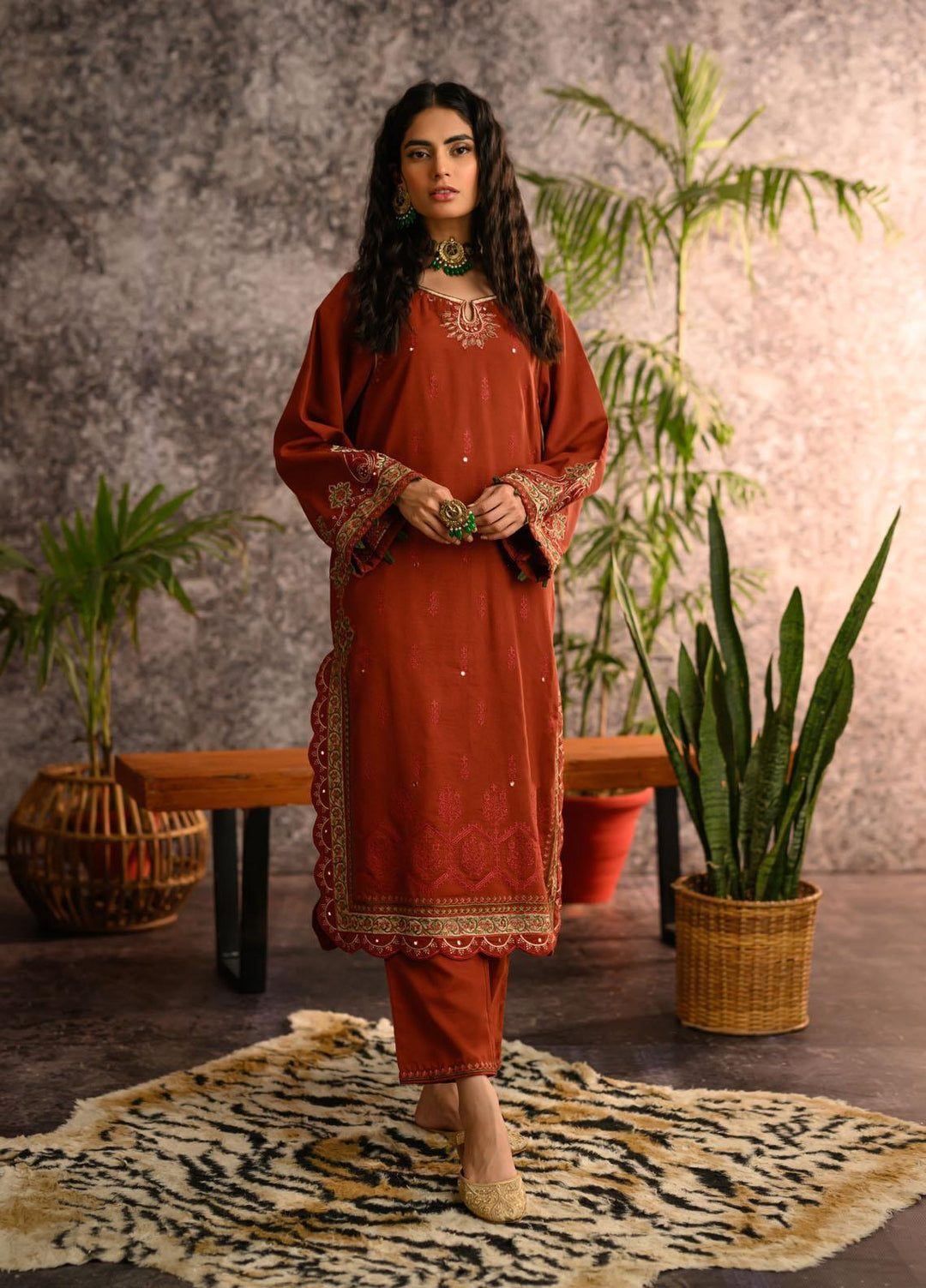 Dhanak Pret Embroidered Khaddar 2 Piece Dress DC-2112 RUST