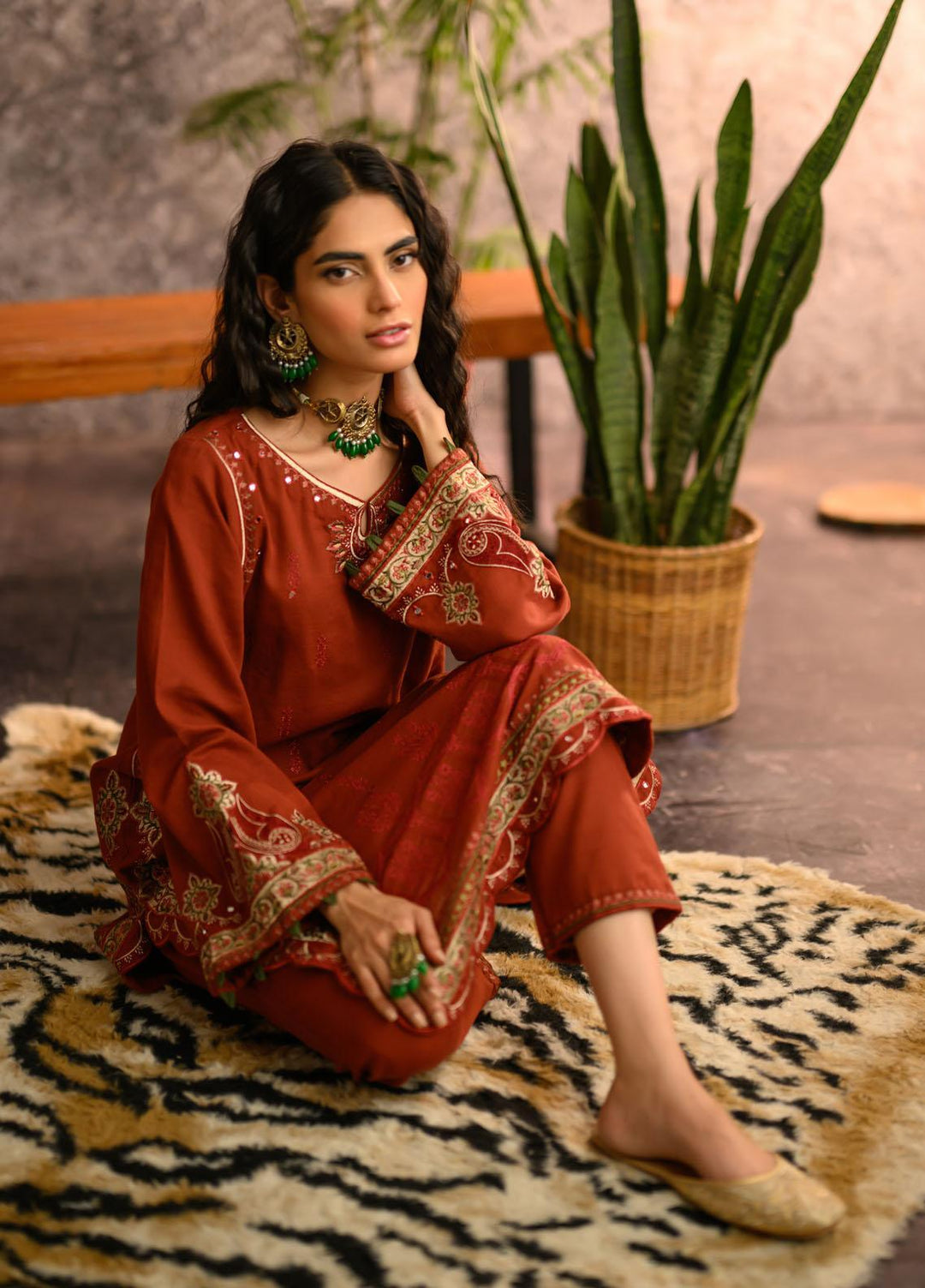 Dhanak Pret Embroidered Khaddar 2 Piece Dress DC-2112 RUST