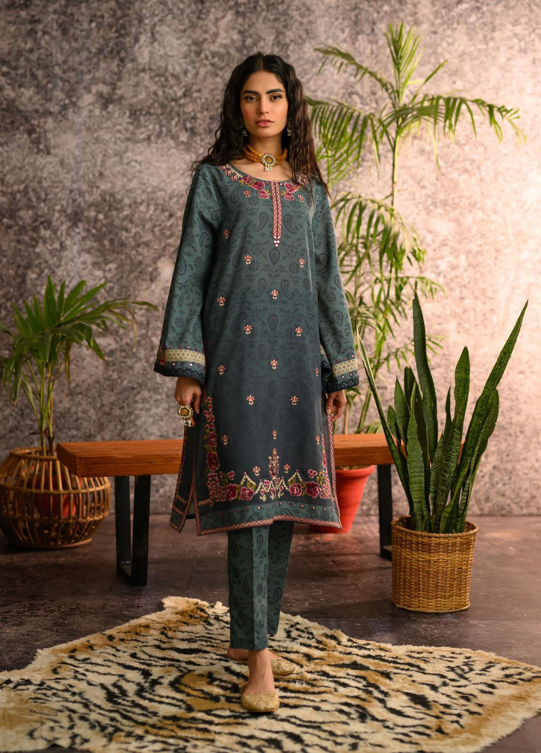 Dhanak Pret Embroidered Khaddar 2 Piece Dress DC-2115 TEAL