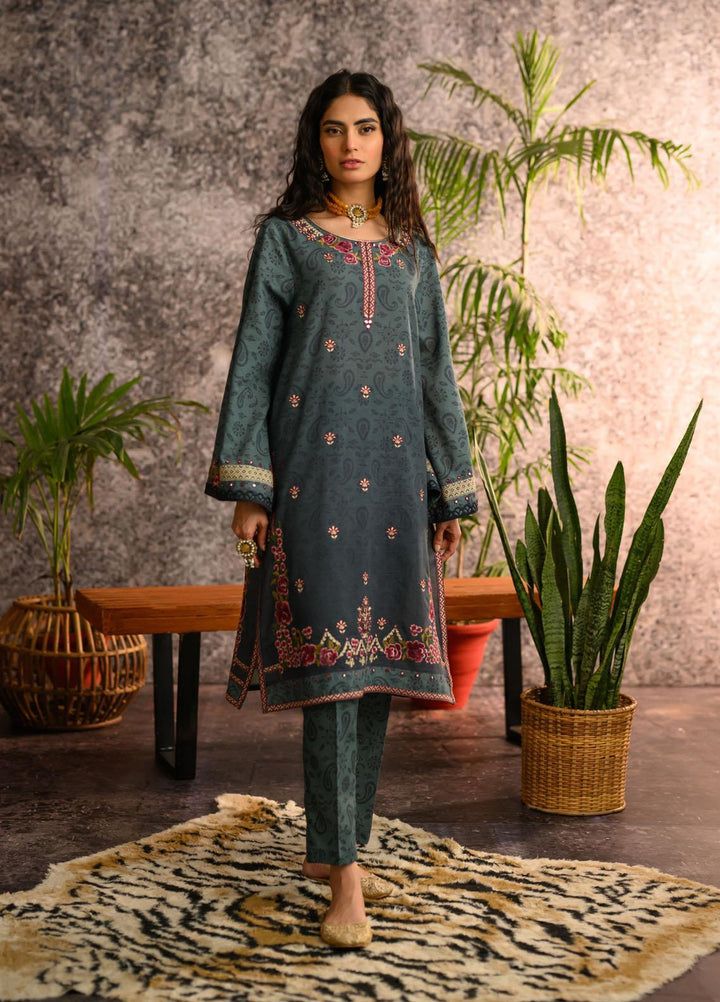Dhanak Pret Embroidered Khaddar 2 Piece Dress DC-2115 TEAL
