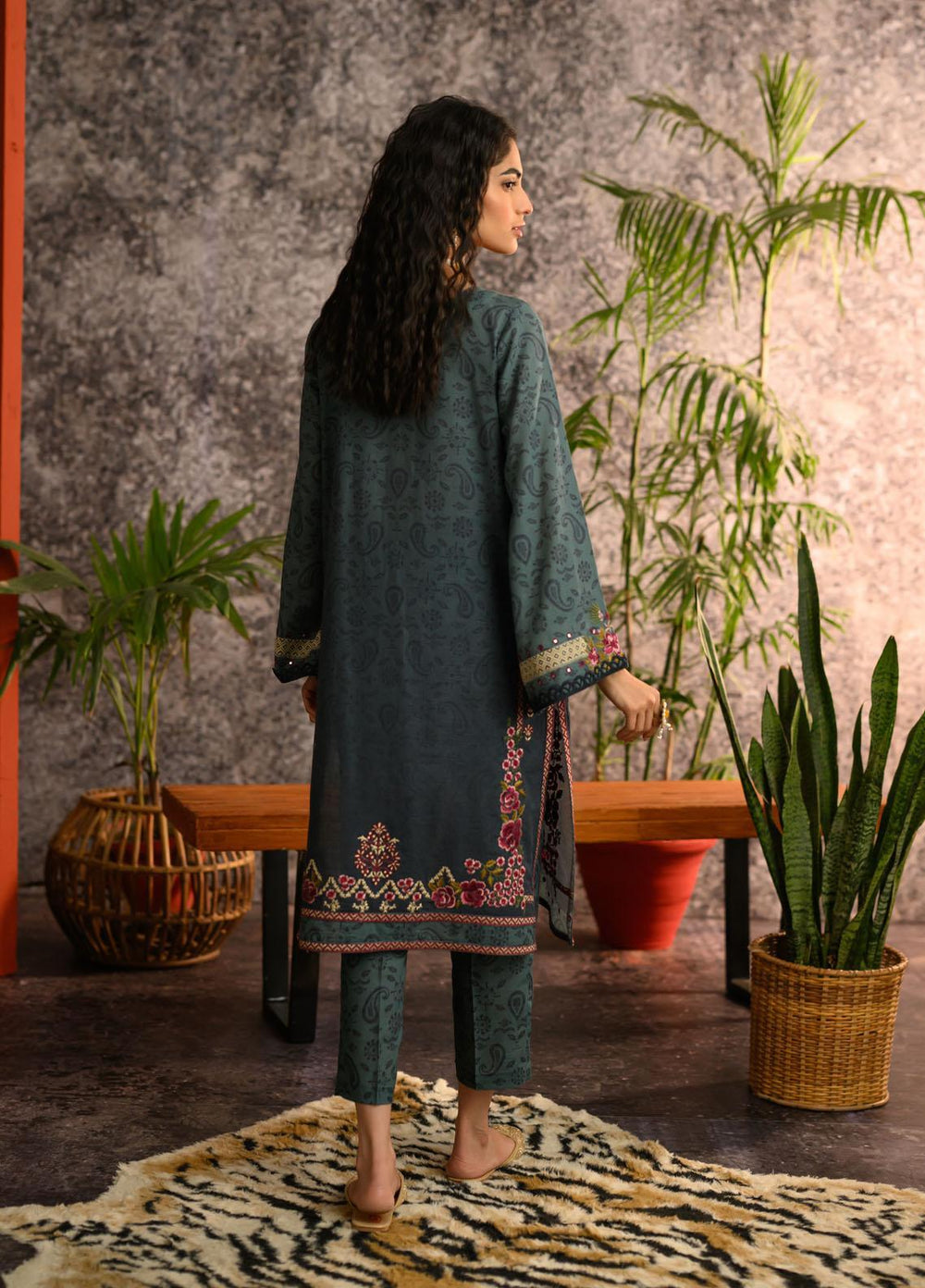 Dhanak Pret Embroidered Khaddar 2 Piece Dress DC-2115 TEAL
