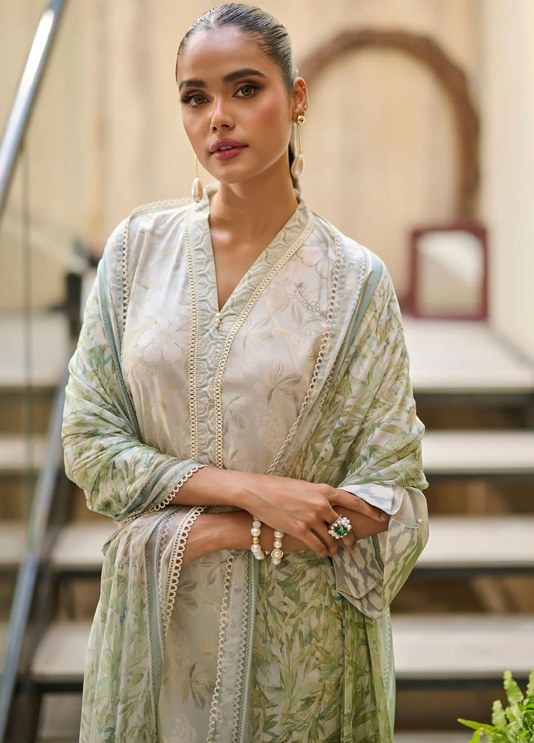 Dhanak Printed Lawn Suits Unstitched 3 Piece DHK24SS SS24DU-3186 Green - Summer Collection