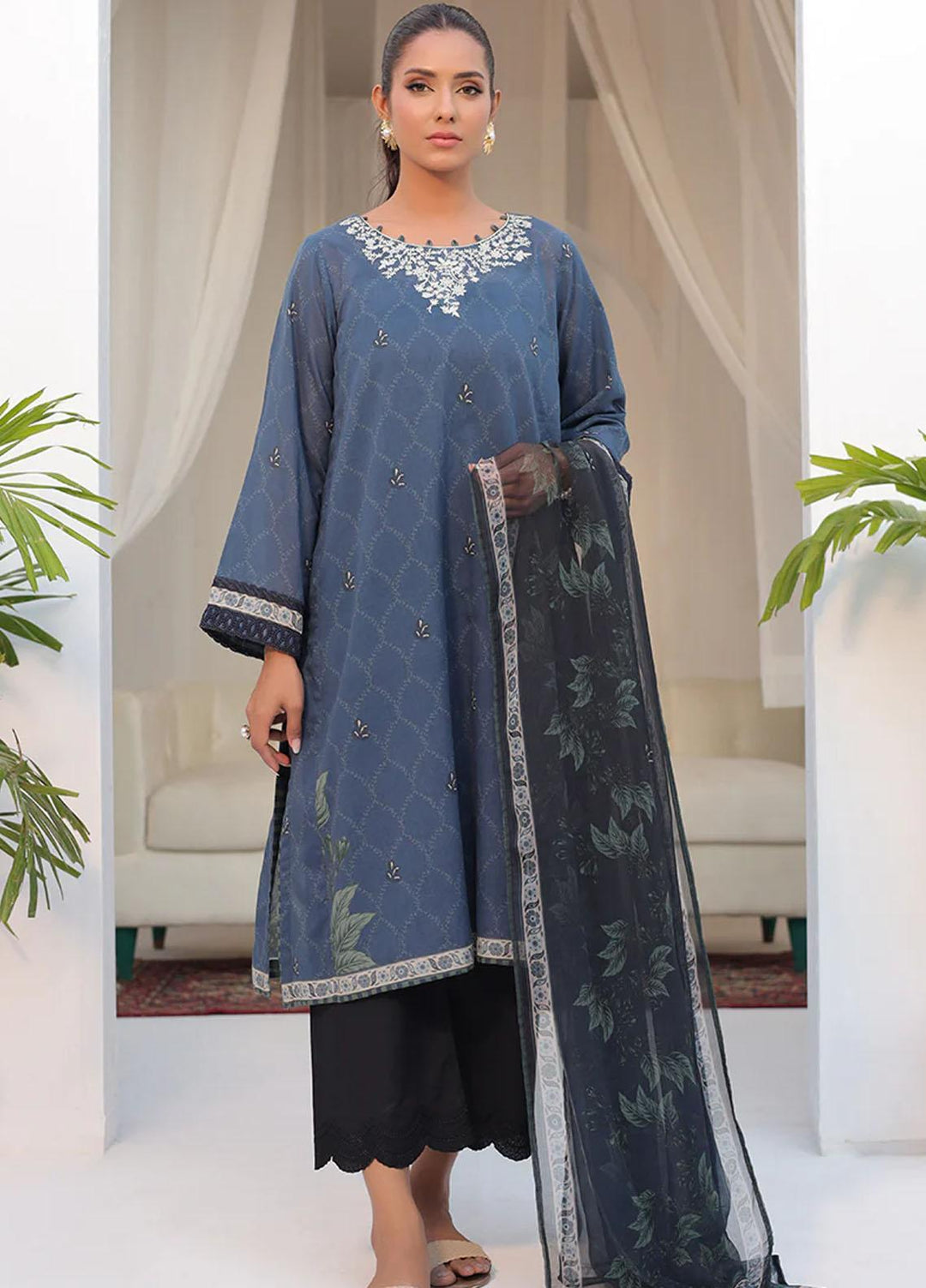 Dhanak Casual Pret Embroidered Lawn 2 Piece Dress DC-2145 GREY